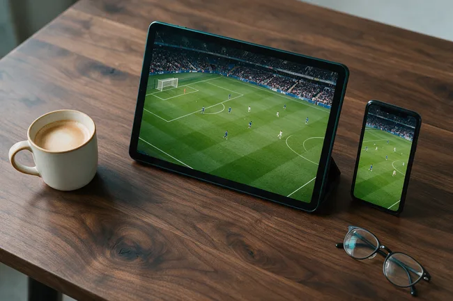 Fußballspiel läuft parallel auf Tablet und Smartphone über die IPTV-App